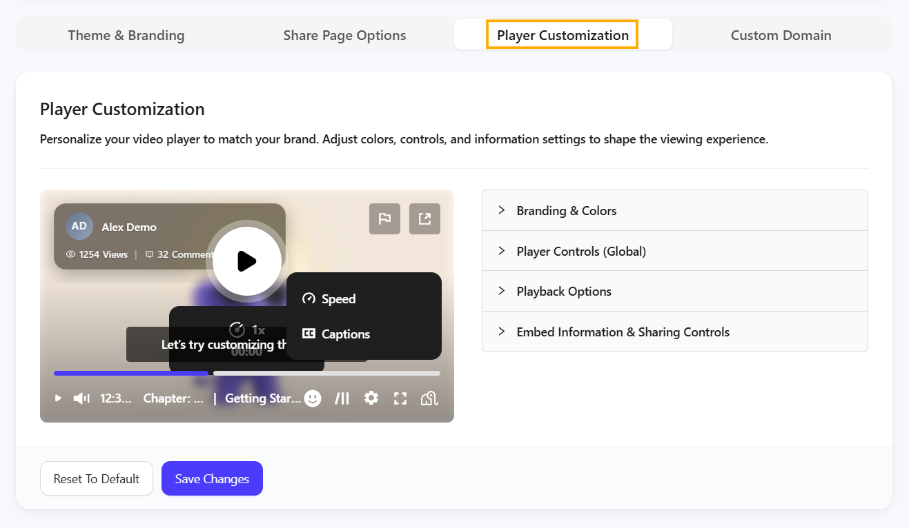 Player Customization tab