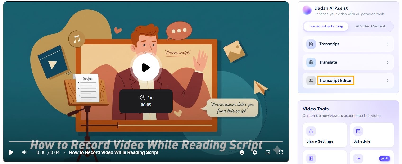 Click the Transcript Editor button
