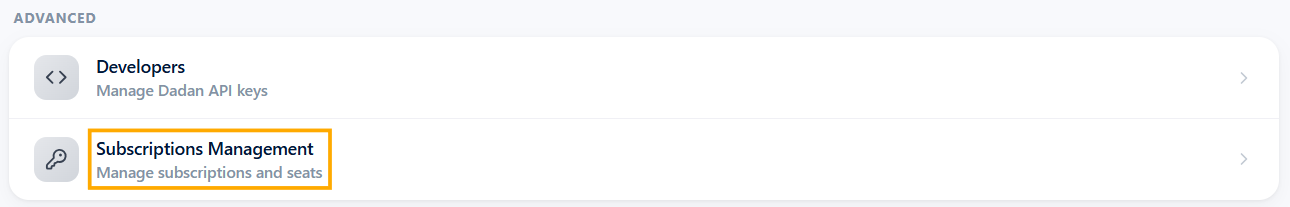 Subscriptions Management section