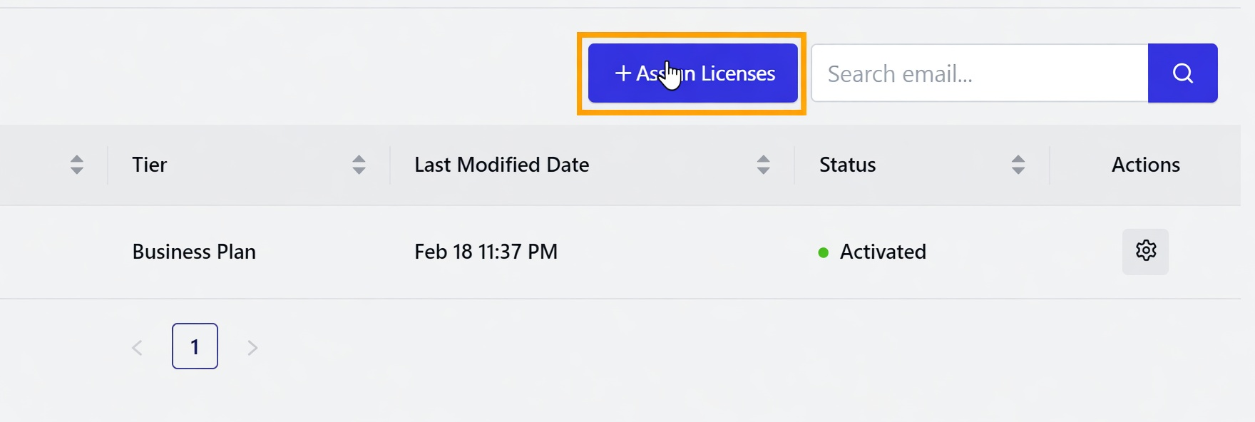 Click the blue button + Assign Licenses