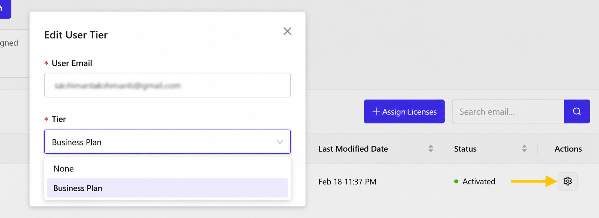Edit User Tier pop-up