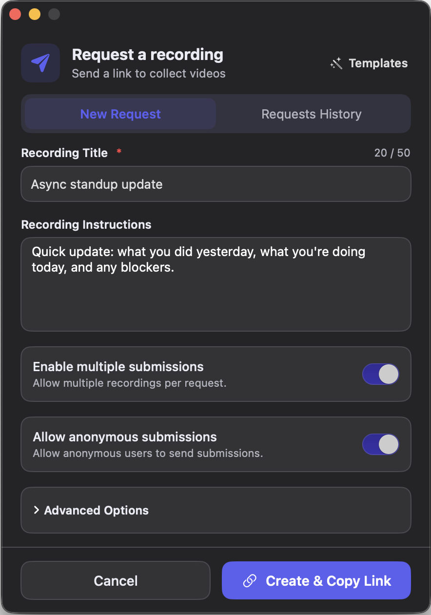 Request form information