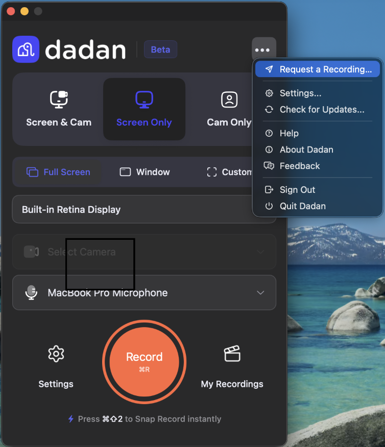 Select Request a Recording