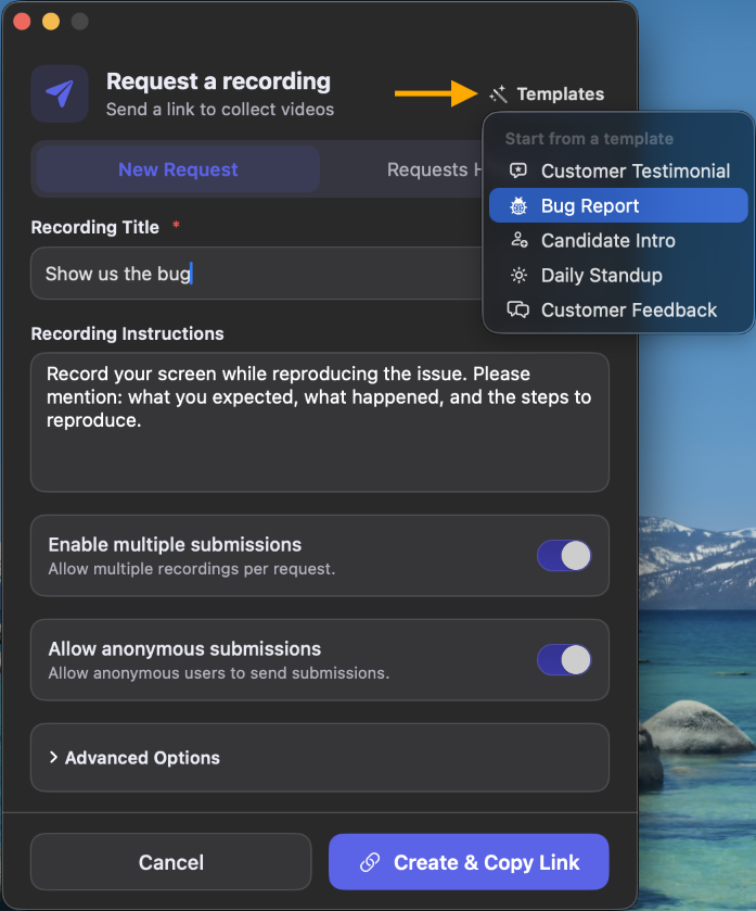 Templates for video requests