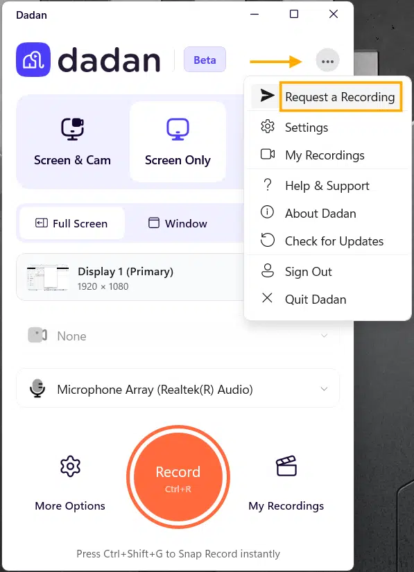 Select Request a Recording