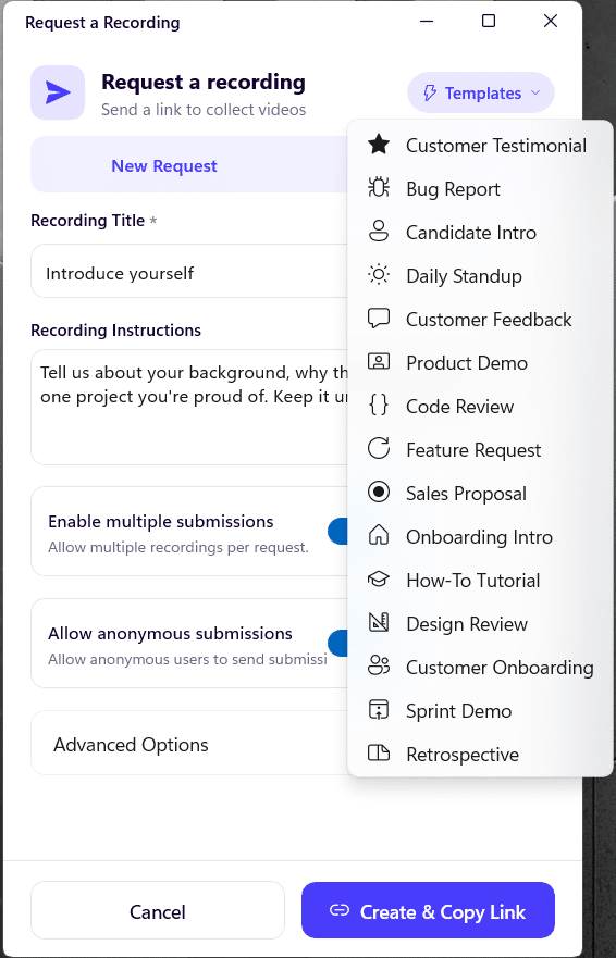Templates for video requests