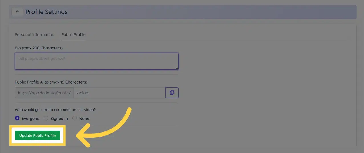 Update Public Profile Update Public Profile